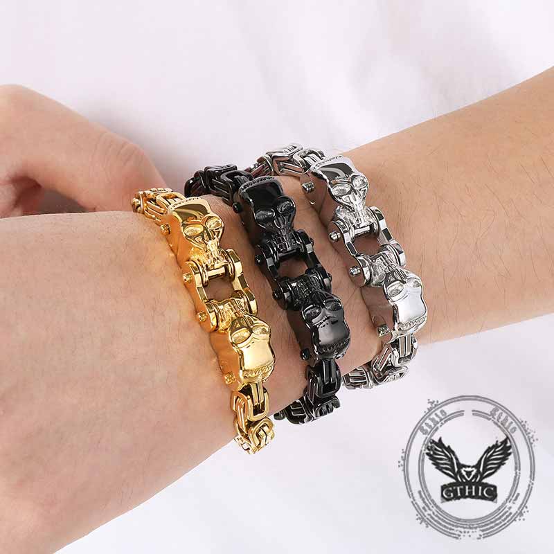Punk Double Skull Head Stainless Steel Bracelet