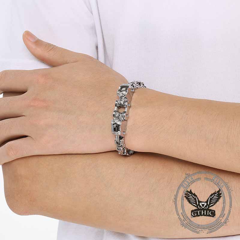Punk Double Skull Head Stainless Steel Bracelet