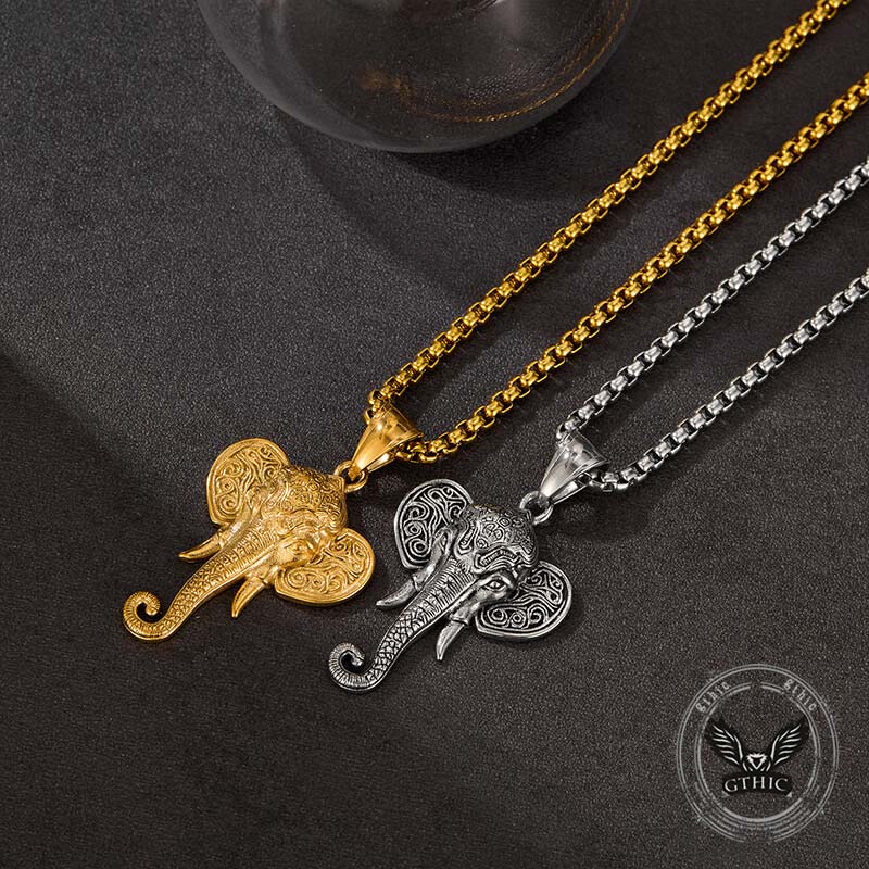 Punk Elephant Head Stainless Steel Animal Pendant