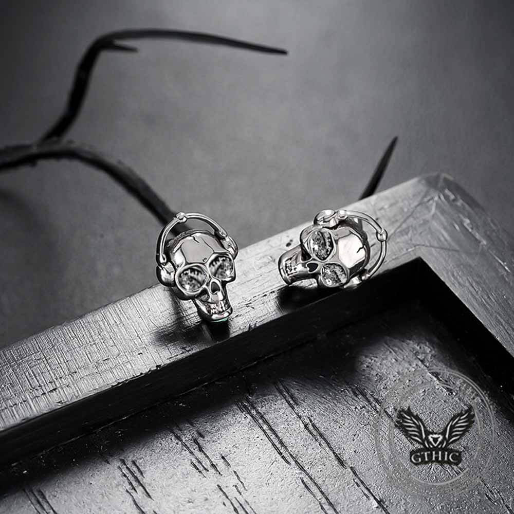 Punk Headphones Skull Stainless Steel Stud Earrings