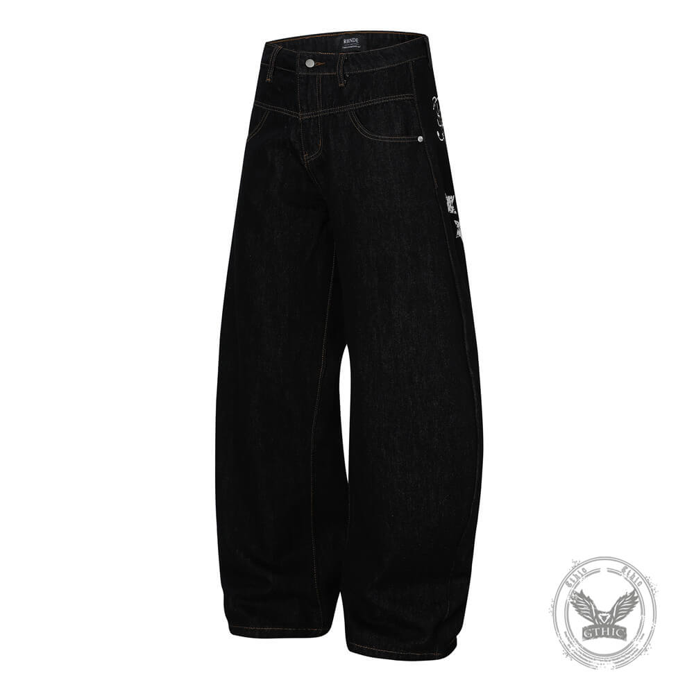 Punk Hip-Hop Star Print Loose-Fit Scimitar Jeans