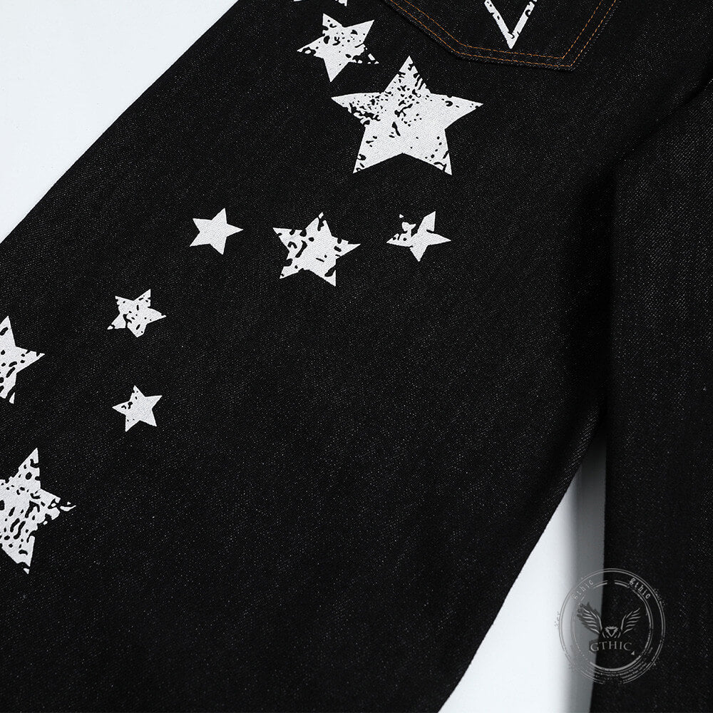 Punk Hip-Hop Star Print Loose-Fit Scimitar Jeans