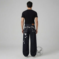 Punk Hip-Hop Star Print Loose-Fit Scimitar Jeans