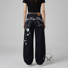 Punk Hip-Hop Star Print Loose-Fit Scimitar Jeans