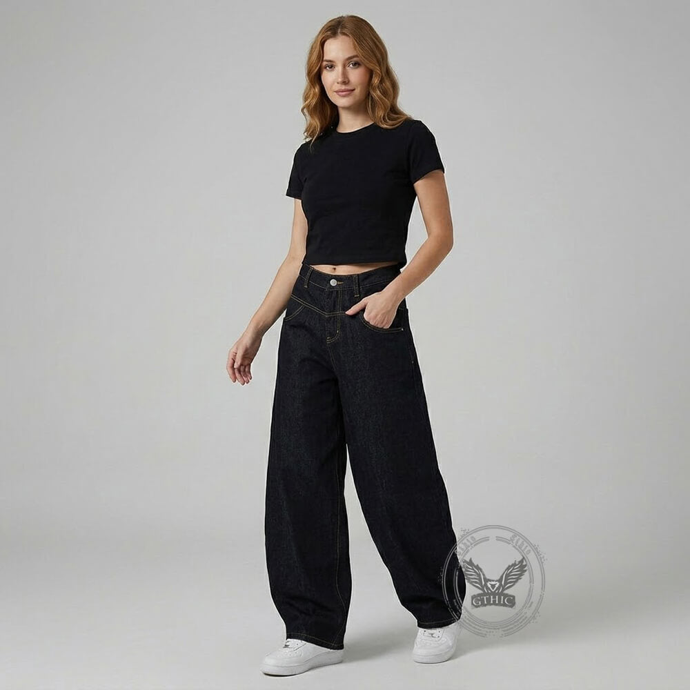 Punk Hip-Hop Star Print Loose-Fit Scimitar Jeans