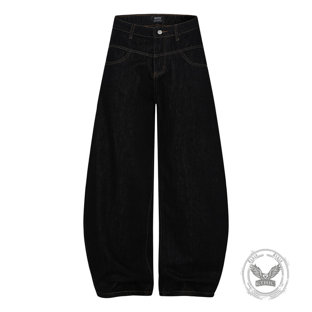 Punk Hip-Hop Star Print Loose-Fit Scimitar Jeans