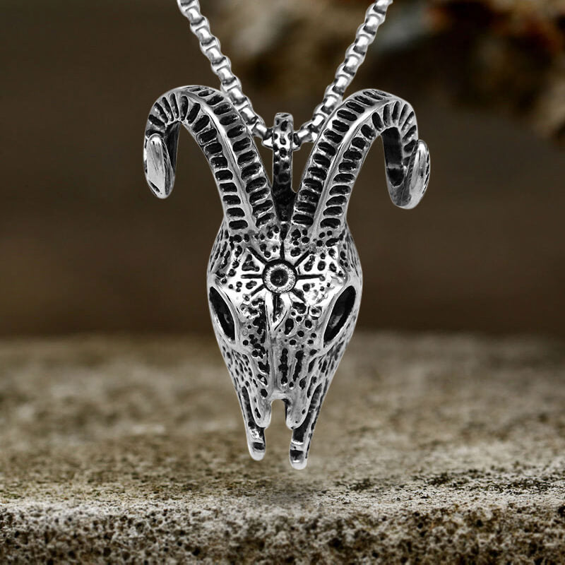 Punk Horned Goat Stainless Steel Skull Pendant