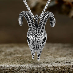 Punk Horned Goat Stainless Steel Skull Pendant