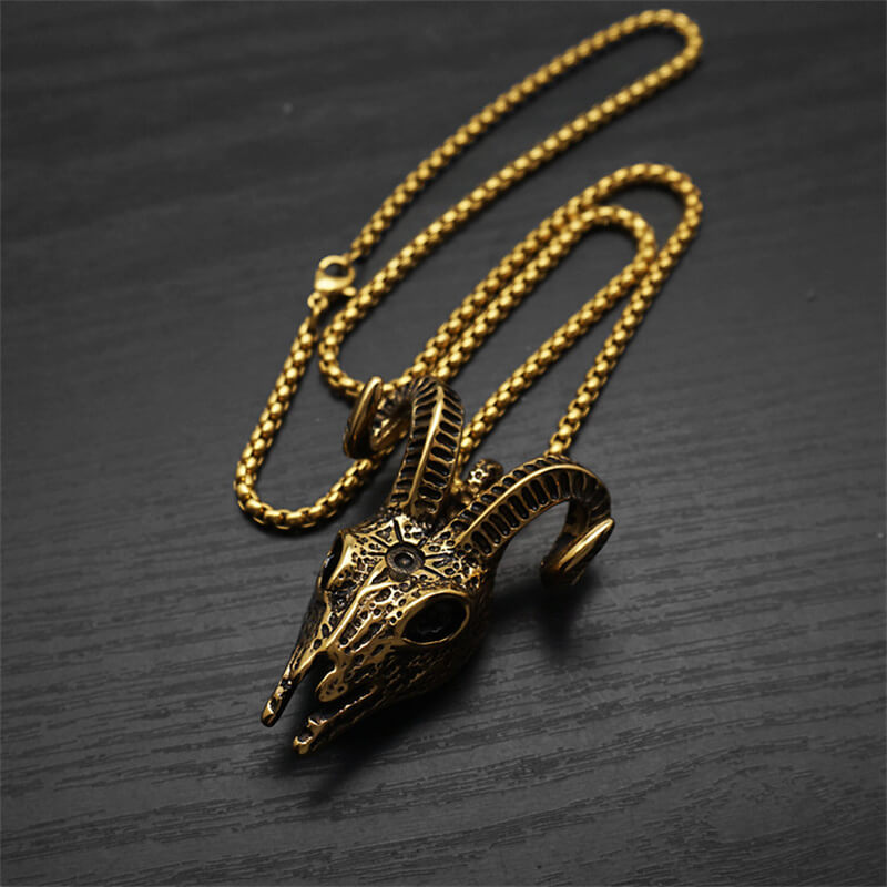 Punk Horned Goat Stainless Steel Skull Pendant