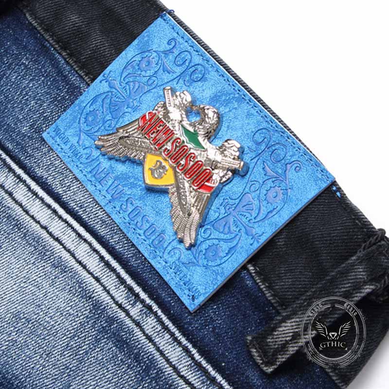 Punk Lettering Printed Distressed Slim-Fit Jeans