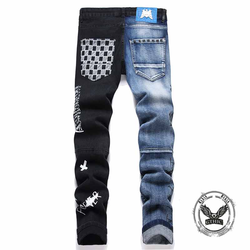 Punk Lettering Printed Distressed Slim-Fit Jeans