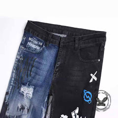 Punk Lettering Printed Distressed Slim-Fit Jeans
