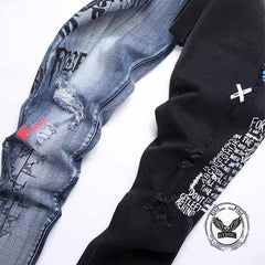 Punk Lettering Printed Distressed Slim-Fit Jeans