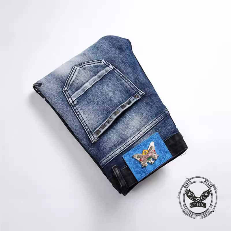 Punk Lettering Printed Distressed Slim-Fit Jeans