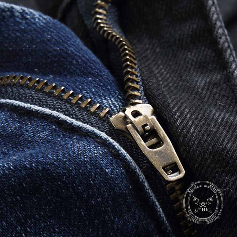 Punk Lettering Printed Distressed Slim-Fit Jeans