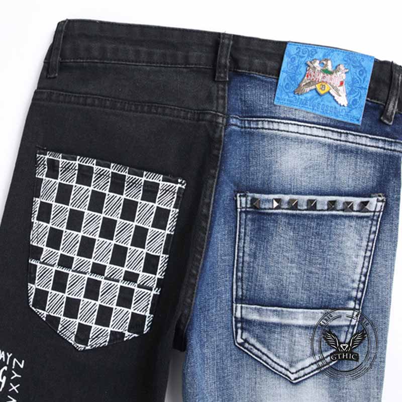 Punk Lettering Printed Distressed Slim-Fit Jeans
