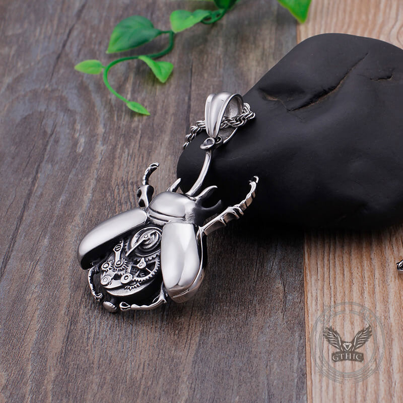 Punk Mechanical Gear Beetle Stainless Steel Pendant