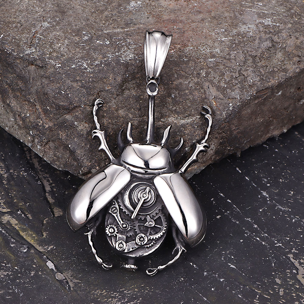 Punk Mechanical Gear Beetle Stainless Steel Pendant