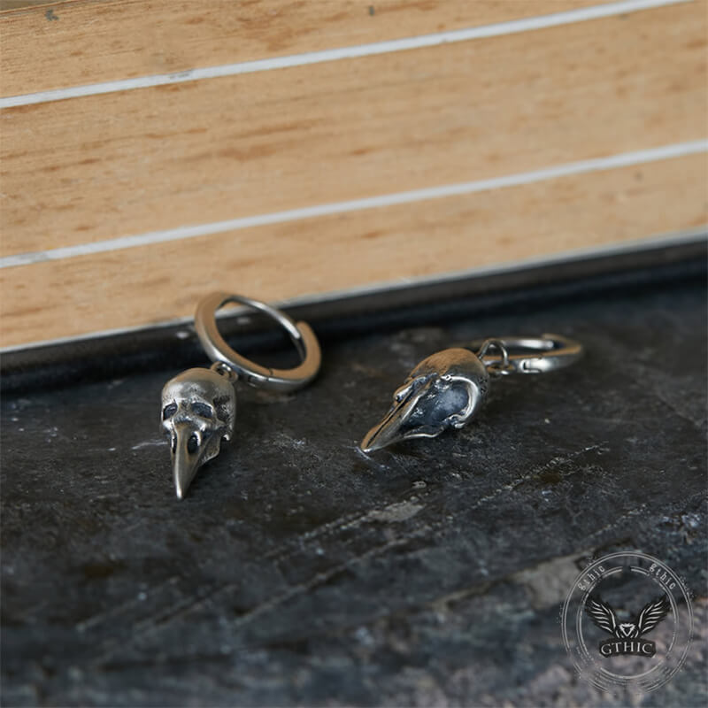 Punk Raven Skull Sterling Silver Stud Earrings