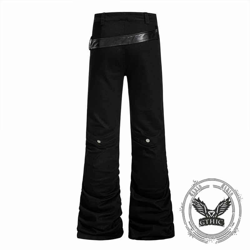 Punk Pleated PU Leather Patchwork Flared Pants