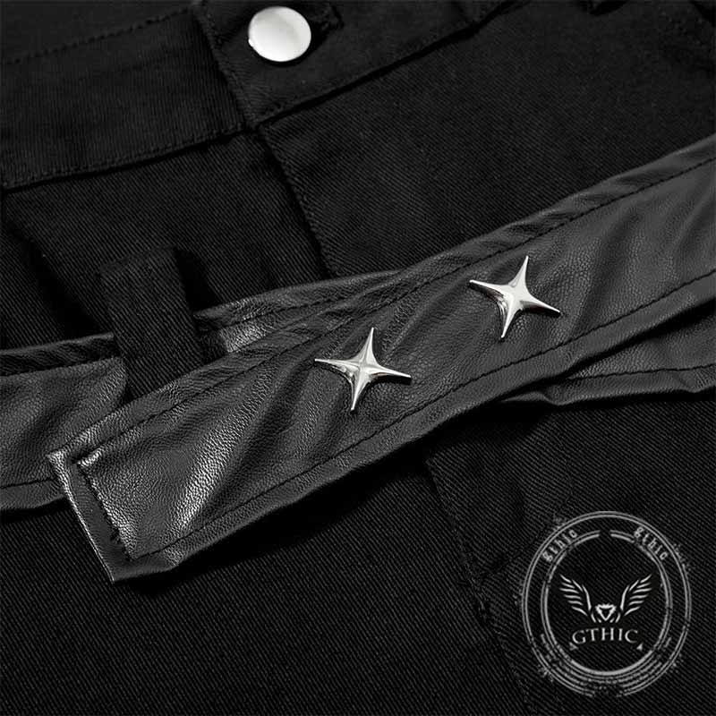 Punk Pleated PU Leather Patchwork Flared Pants