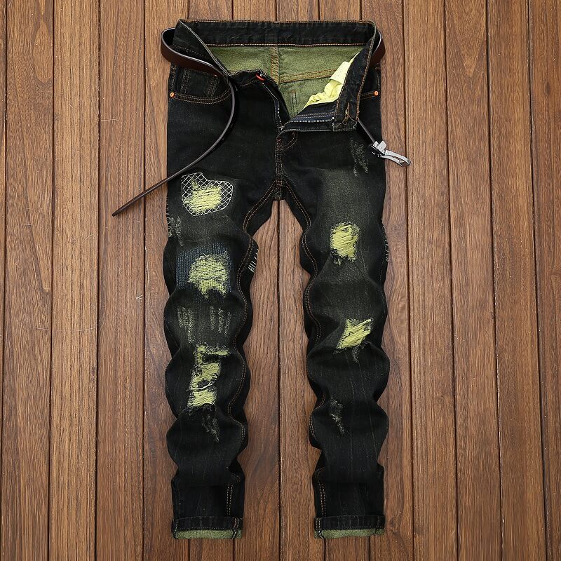Punk Ripped Distressed Straight-Leg Vintage Jeans