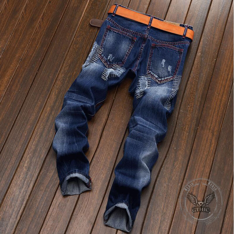 Punk Ripped Distressed Straight-Leg Vintage Jeans