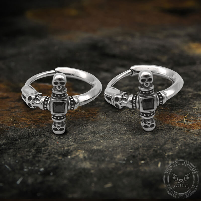 Punk Skull Cross Stainless Steel Hoop Earrings