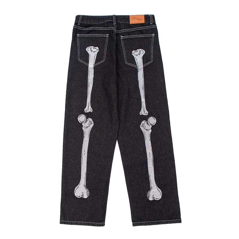 Punk Skull Hand Bones Cotton Straight Leg Pants