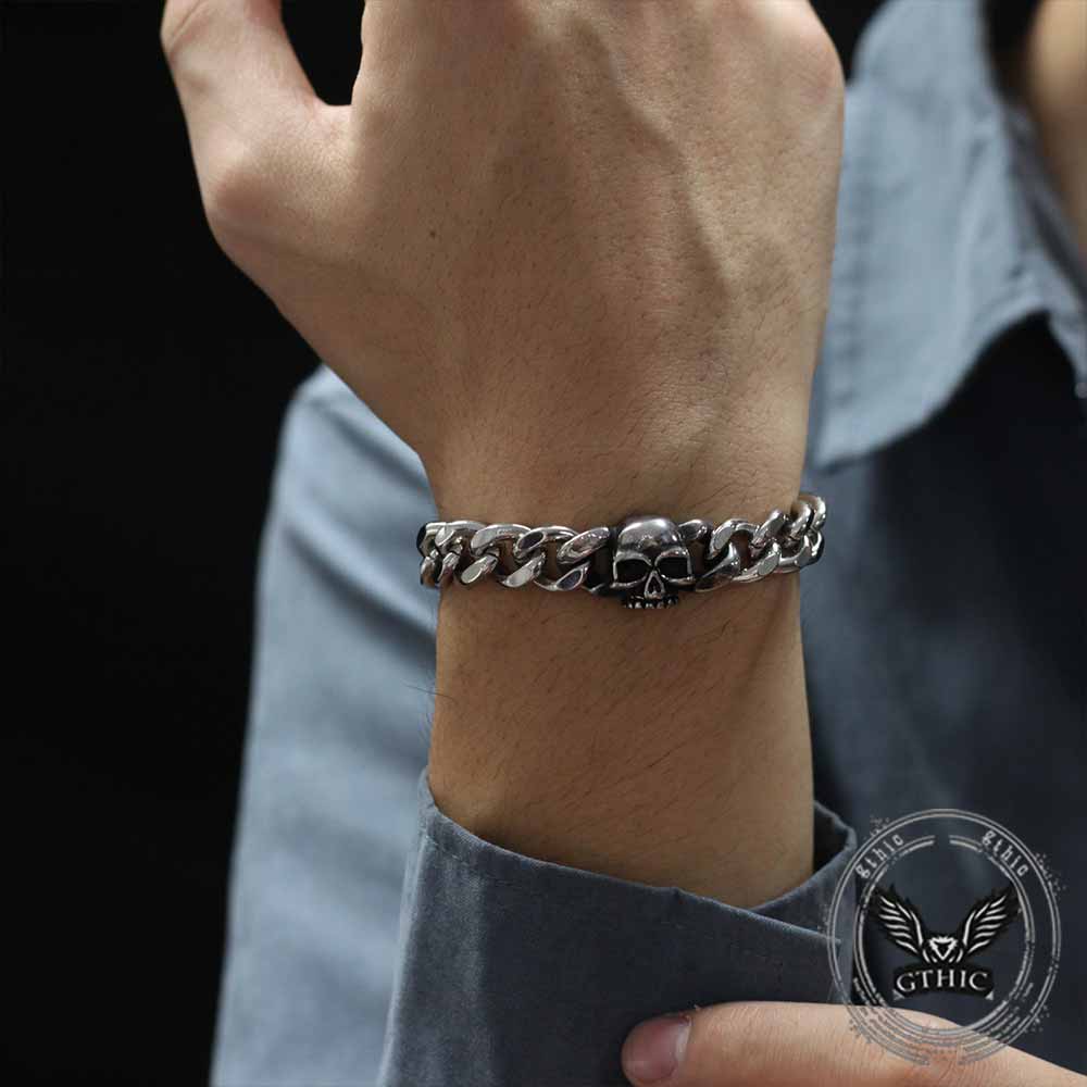 Punk Skull Head Cuban Link Stainless Steel Bracelet