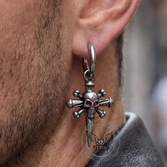 Punk Skull Nail Cross Stainless Steel Gem Earrings