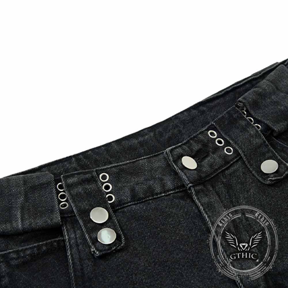 Punk Strappy Zipper Design Multi-Pocket Baggy Jeans