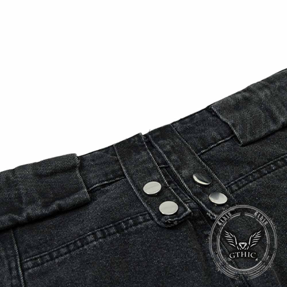 Punk Strappy Zipper Design Multi-Pocket Baggy Jeans
