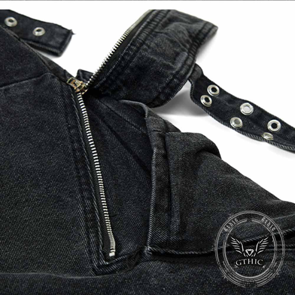 Punk Strappy Zipper Design Multi-Pocket Baggy Jeans