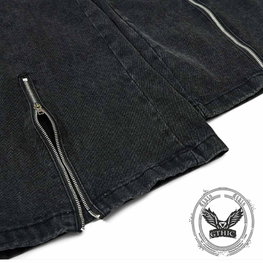 Punk Strappy Zipper Design Multi-Pocket Baggy Jeans