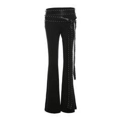 Punk Style Slim Fit Rivet Belt Flared Pants