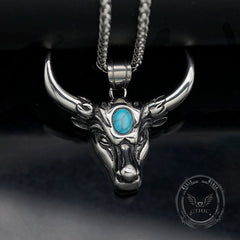 Punk Turquoise Bull Head Stainless Steel Pendant