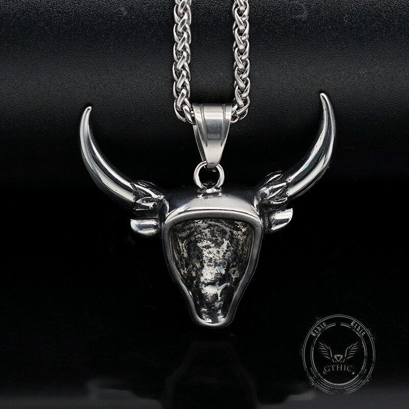 Punk Turquoise Bull Head Stainless Steel Pendant