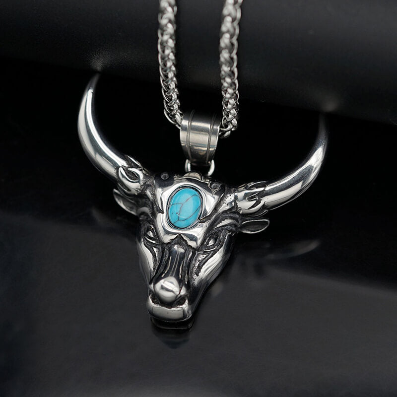 Punk Turquoise Bull Head Stainless Steel Pendant