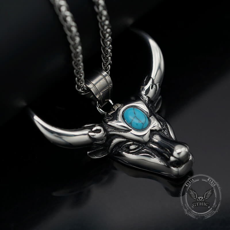 Punk Turquoise Bull Head Stainless Steel Pendant