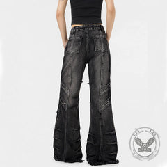 Punk Y2K Style Washed Raw Edge Flared Jeans