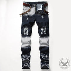 Retro Colorblock Zipper Design Elastic Ripped Jeans