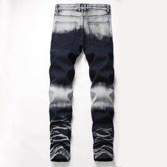 Retro Colorblock Zipper Design Elastic Ripped Jeans