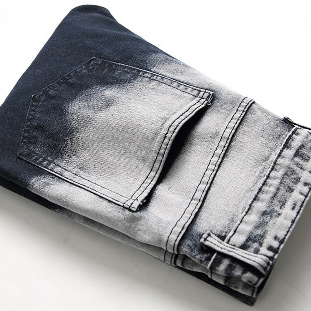 Retro Colorblock Zipper Design Elastic Ripped Jeans
