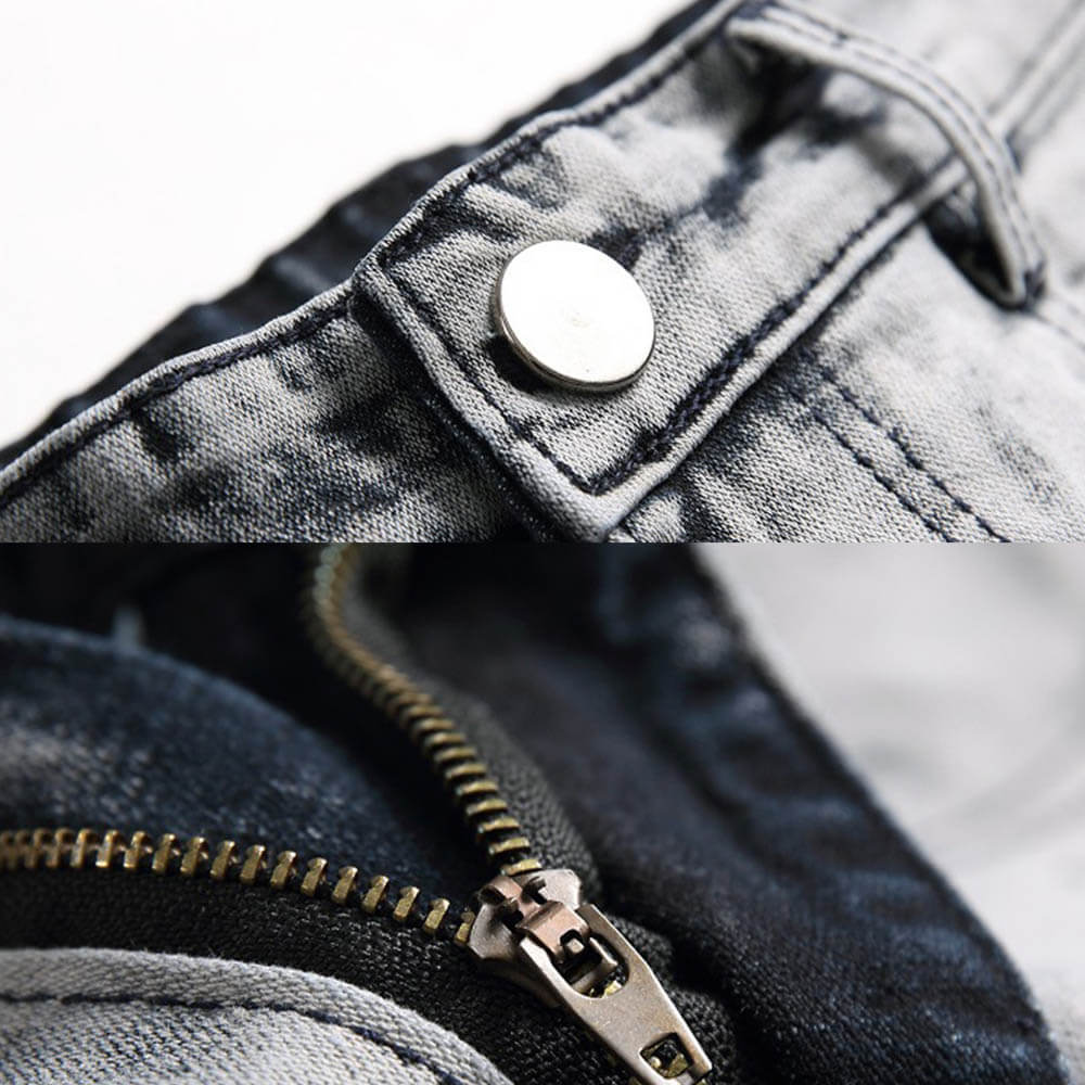 Retro Colorblock Zipper Design Elastic Ripped Jeans