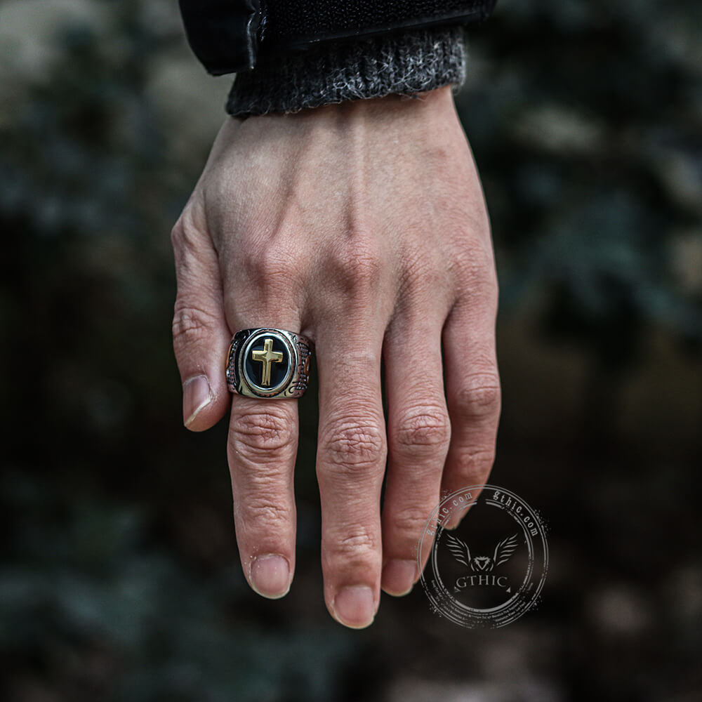 Retro Cross Stainless Steel Religious Ring