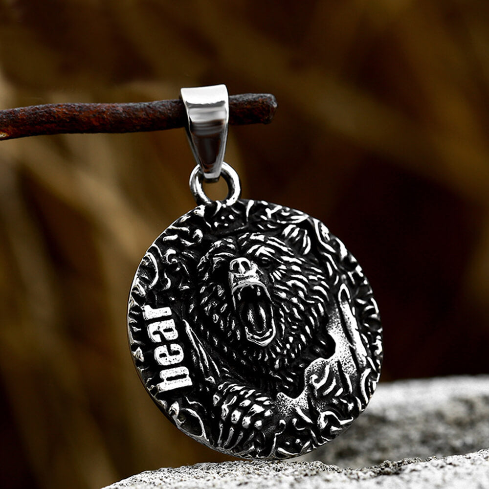 Retro Roaring Bear Stainless Steel Animal Pendant