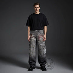 Retro Splatter Paint Distressed Ripped Wide-Leg Jeans