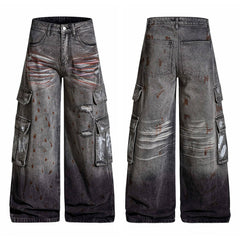 Retro Splatter Paint Distressed Ripped Wide-Leg Jeans