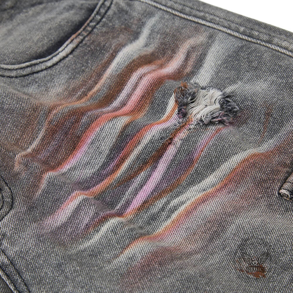 Retro Splatter Paint Distressed Ripped Wide-Leg Jeans